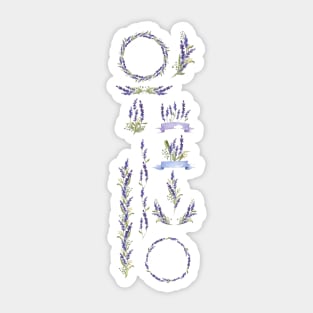 Flower Art Lavender Hand-painted Flowers Purple Green Floral Decor Lot Collage Sticker